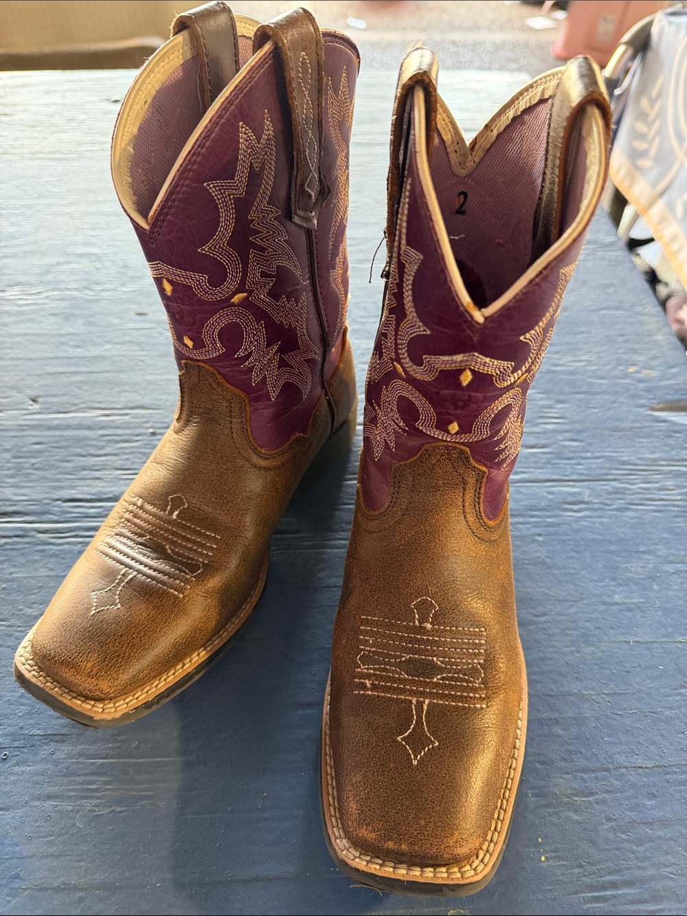 Ariat Brown Leather & Purple Shaft Kids Western Boots
